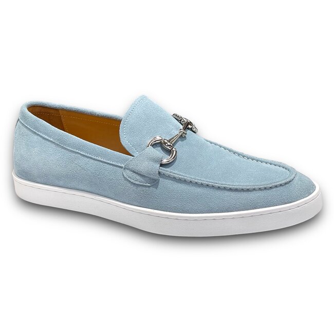 Carrucci Suede Slip-On Silver Horsebit Buckle Sneaker Powder-Blue