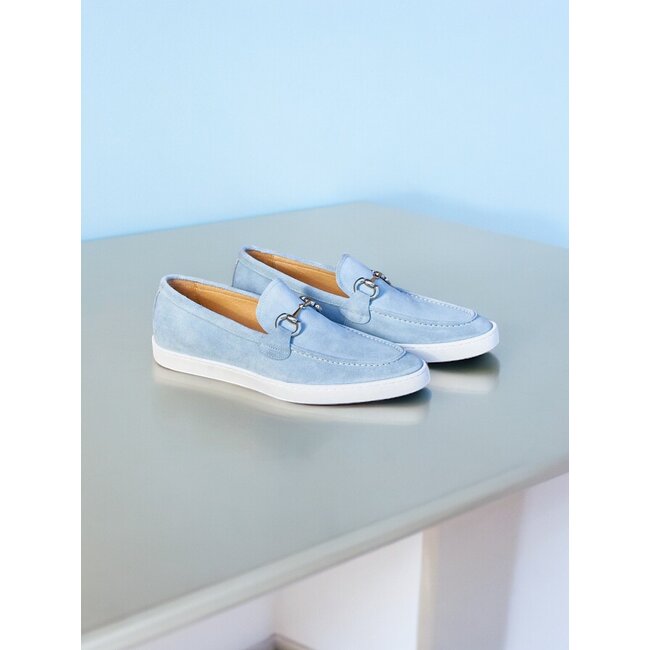 Carrucci Suede Slip-On Silver Horsebit Buckle Sneaker Powder-Blue