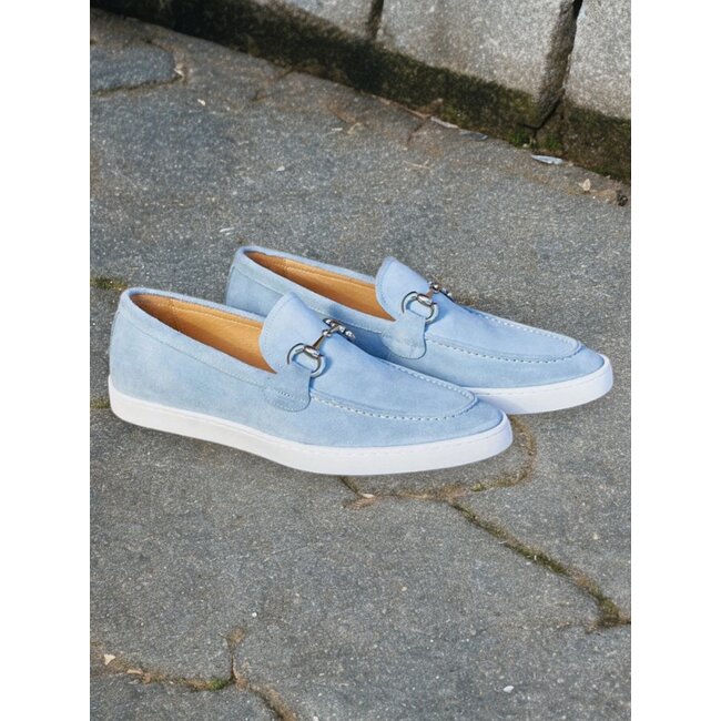 Carrucci Suede Slip-On Silver Horsebit Buckle Sneaker Powder-Blue
