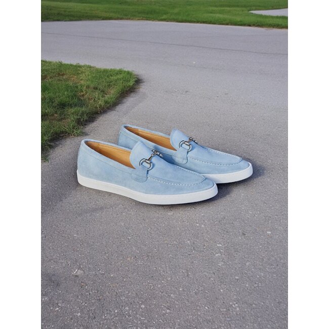 Carrucci Suede Slip-On Silver Horsebit Buckle Sneaker Powder-Blue
