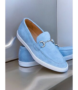 Carrucci Suede Slip-On Silver Horsebit Buckle Sneaker Powder-Blue