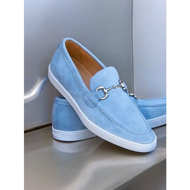 Carrucci Suede Slip-On Silver Horsebit Buckle Sneaker Powder-Blue