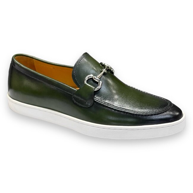 Carrucci Slip-On Silver Horsebit Buckle Sneaker Olive/Green