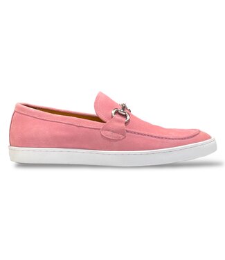 Carrucci Suede Slip-On Silver Horsebit Buckle Sneaker Pink