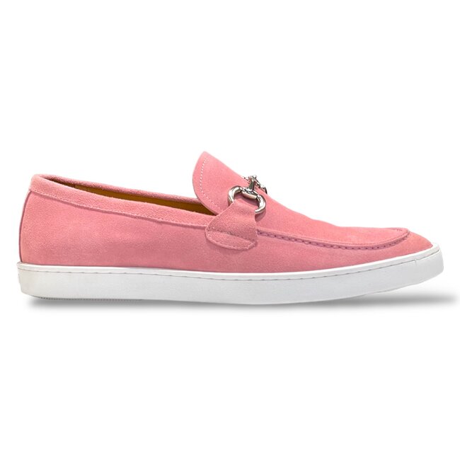 Suede Slip-On Silver Horsebit Buckle Sneaker Pink
