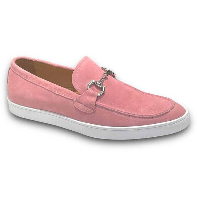 Suede Slip-On Silver Horsebit Buckle Sneaker Pink