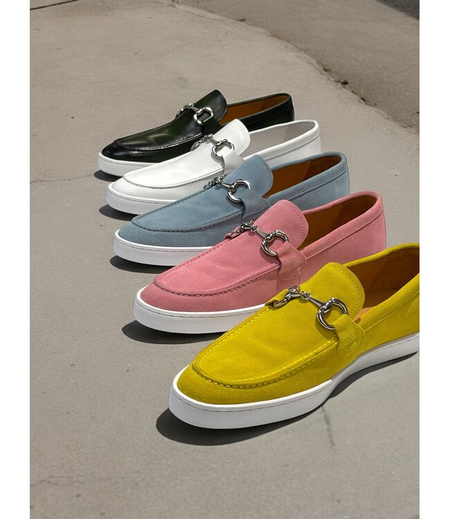 Carrucci Suede Slip-On Silver Horsebit Buckle Sneaker Pink