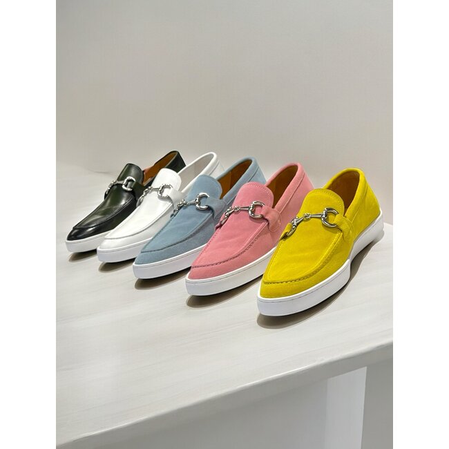 Carrucci Suede Slip-On Silver Horsebit Buckle Sneaker Pink