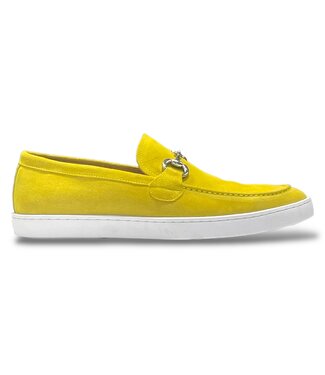 Carrucci Suede Slip-On Silver Horsebit Buckle Sneaker Yellow