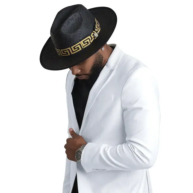 Ventino Collection Straw Fedora Hat Flat Wide Brim