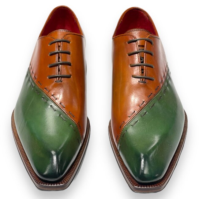 EMILIO FRANCO "ARISTIDE" MEN'S SHOES GREEN/BROWN CALF-SKIN LEATHER OXFORDS