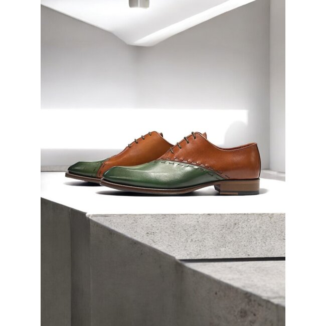EMILIO FRANCO "ARISTIDE" MEN'S SHOES GREEN/BROWN CALF-SKIN LEATHER OXFORDS