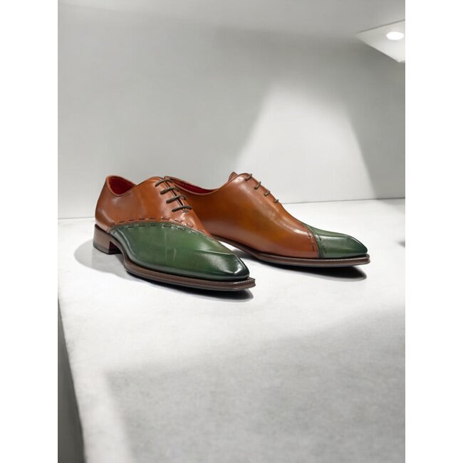 EMILIO FRANCO "ARISTIDE" MEN'S SHOES GREEN/BROWN CALF-SKIN LEATHER OXFORDS
