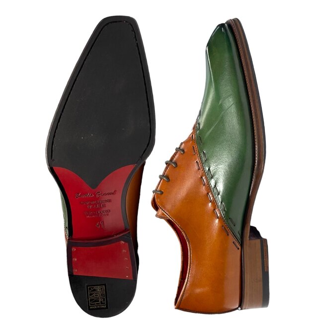 EMILIO FRANCO "ARISTIDE" MEN'S SHOES GREEN/BROWN CALF-SKIN LEATHER OXFORDS