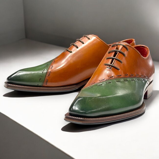EMILIO FRANCO "ARISTIDE" MEN'S SHOES GREEN/BROWN CALF-SKIN LEATHER OXFORDS