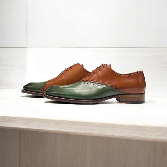 EMILIO FRANCO "ARISTIDE" MEN'S SHOES GREEN/BROWN CALF-SKIN LEATHER OXFORDS