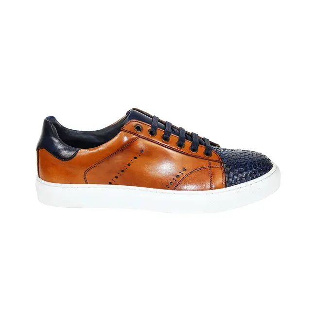 Duca Sorrento Men's Shoes Navy/Cognac Calf Sneakers,