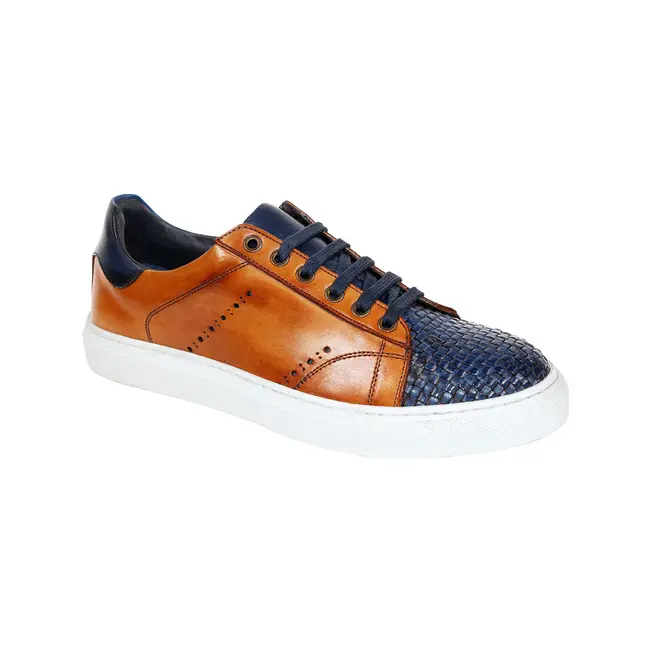 Duca Sorrento Men's Shoes Navy/Cognac Calf Sneakers,