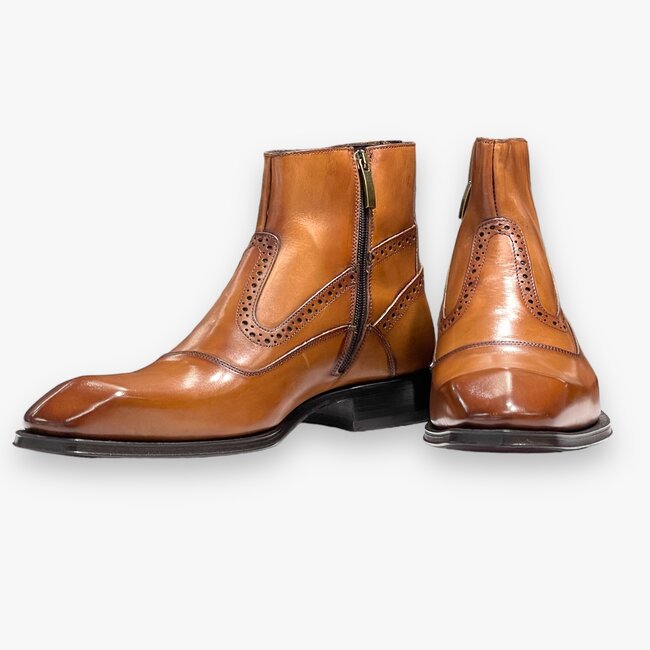 Emilio Franco "Davide" Brandy Genuine Calfskin Ankle Boots,