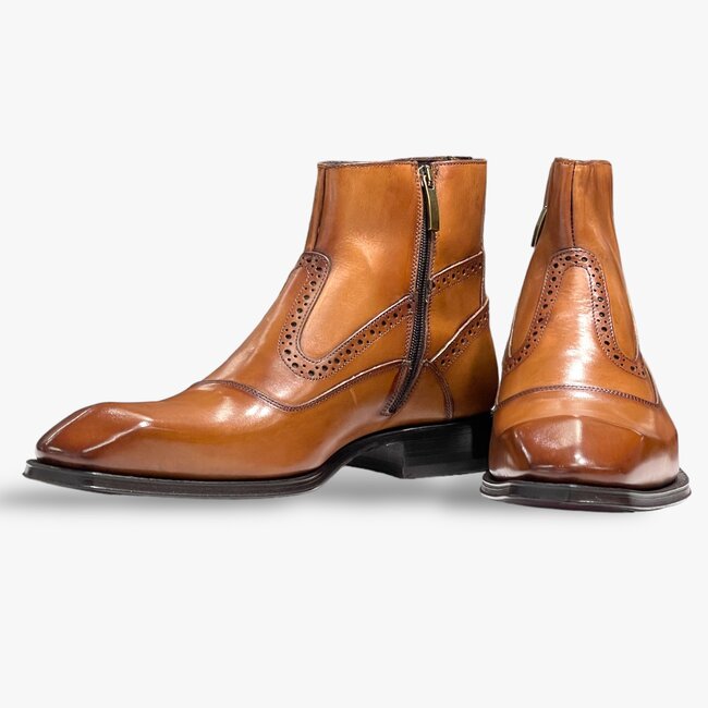 Emilio Franco "Davide" Brandy Genuine Calfskin Ankle Boots,