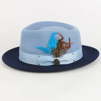 Steven Land The Orleans Fedora | Fine Australian Wool Hat with Snap Brim | Light Blue & Navy