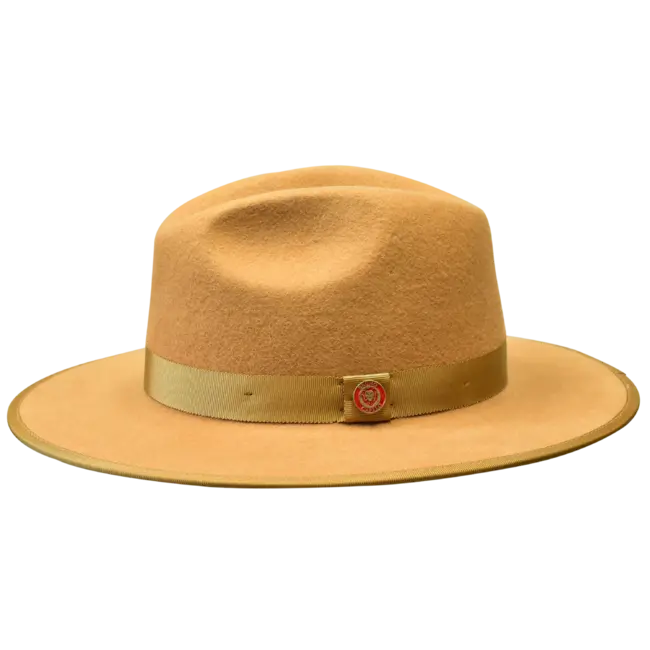 Bruno Capelo MONARCH COLLECTION WOOL FELT RED BOTTOM FEDORA HAT FLAT WIDE BRIM