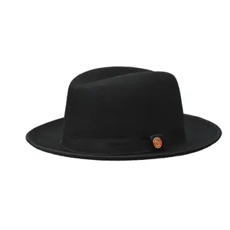 Bruno Capelo Princeton Black Wool Felt Red Bottom Fedora Hat Snap Brim