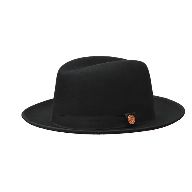 Bruno Capelo Princeton Black Wool Felt Red Bottom Fedora Hat Snap Brim