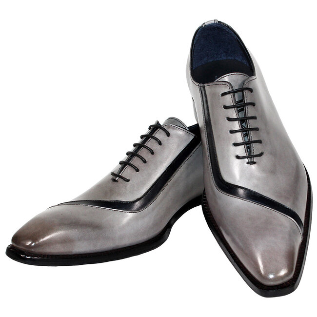 Duca Duca "Torre" Men's Shoes Grey/Black Calf-Skin Leather Oxfords