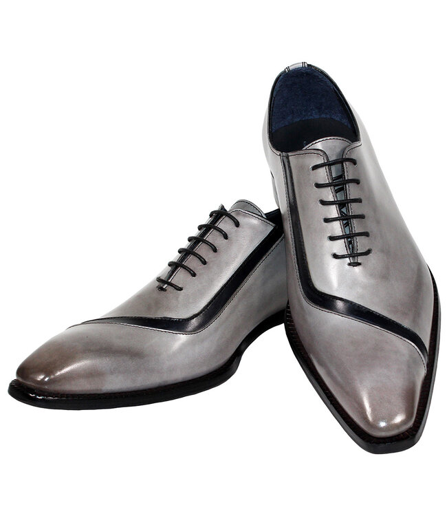 Duca Duca "Torre" Men's Shoes Grey/Black Calf-Skin Leather Oxfords