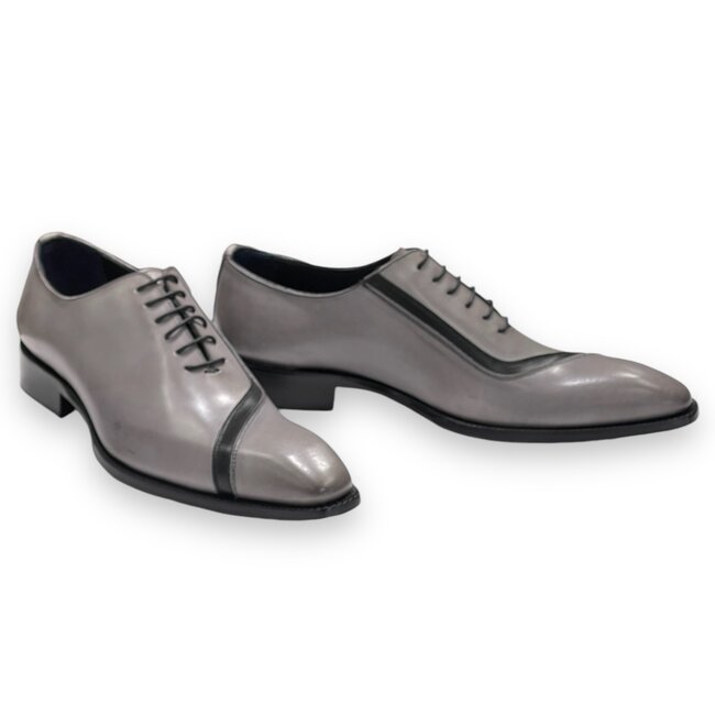 Duca Duca "Torre" Men's Shoes Grey/Black Calf-Skin Leather Oxfords