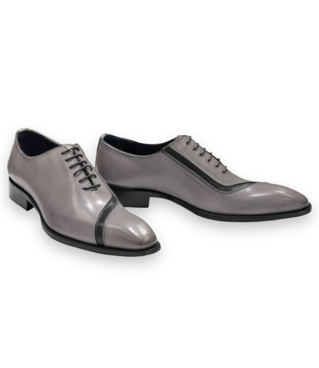 Duca Duca "Torre" Men's Shoes Grey/Black Calf-Skin Leather Oxfords