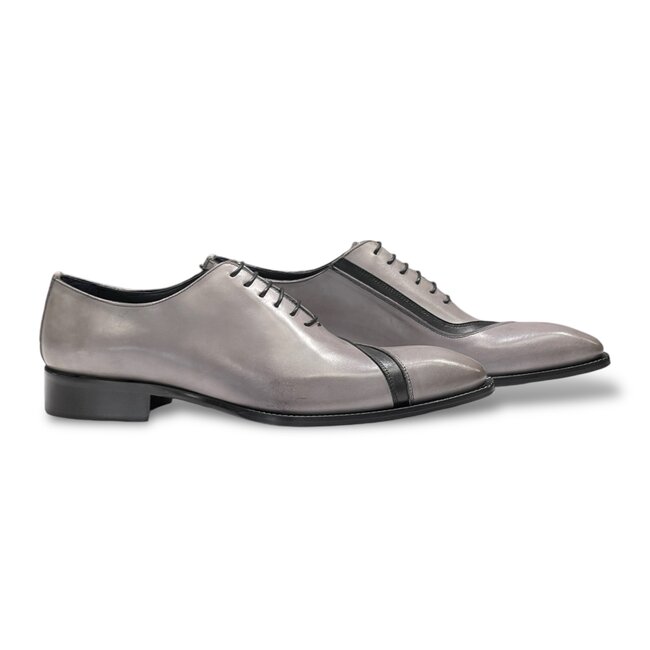 Duca "Torre" Men's Shoes Grey/Black Calf-Skin Leather Oxfords