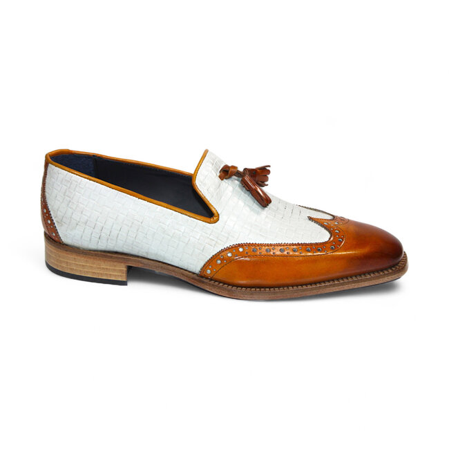 Duca Duca Cosenza Men's Shoes Gold/Off White Calf-Skin Leather Loafer