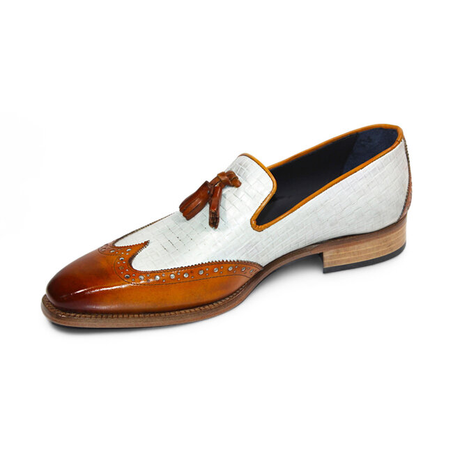 Duca Cosenza Men's Shoes Gold/Off White Calf-Skin Leather Loafer