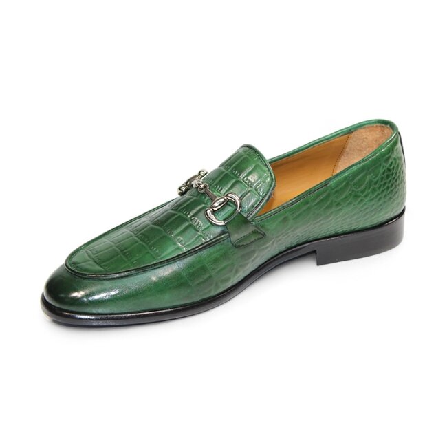 "Vasto" Yellow Genuine Italian Calf Leather Crocodile Print Loafers