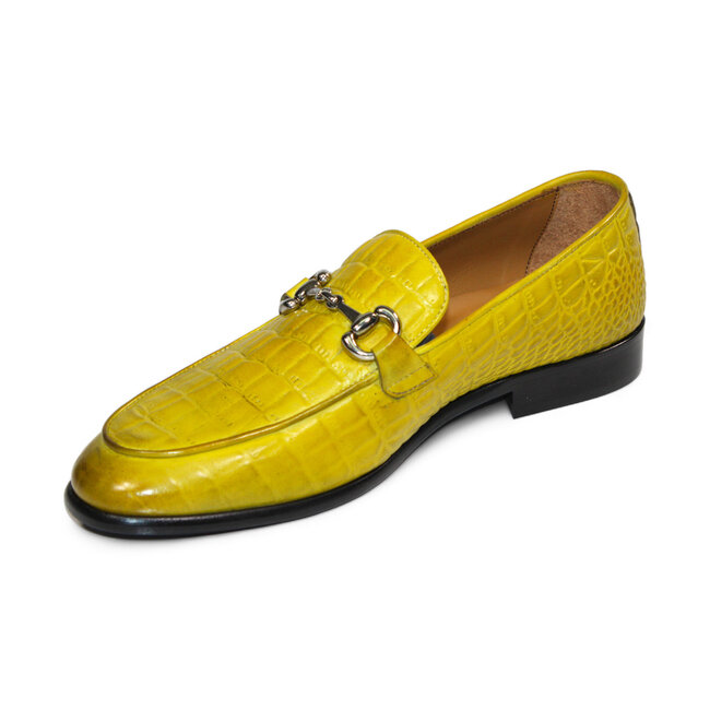 "Vasto" Yellow Genuine Italian Calf Leather Crocodile Print Loafers