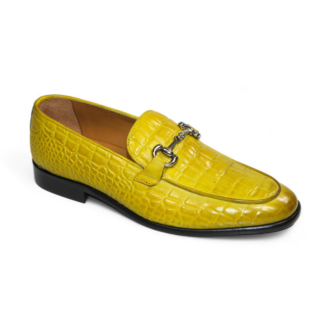 "Vasto" Yellow Genuine Italian Calf Leather Crocodile Print Loafers