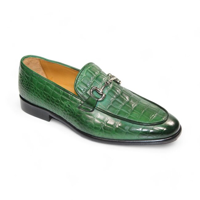"Vasto" Yellow Genuine Italian Calf Leather Crocodile Print Loafers