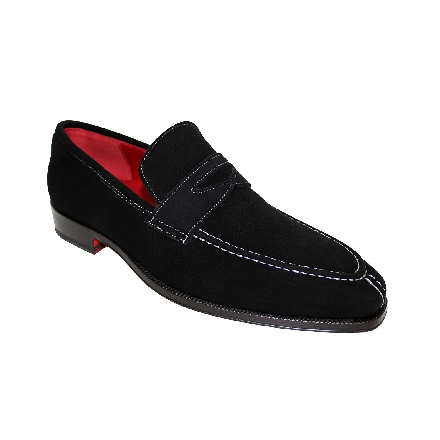 Emilio Franco shoes loafer suede navy slip on red bottom sole Emilio Franco Blue Suede Slip On Loafer Shoes with Chrome  main image 2