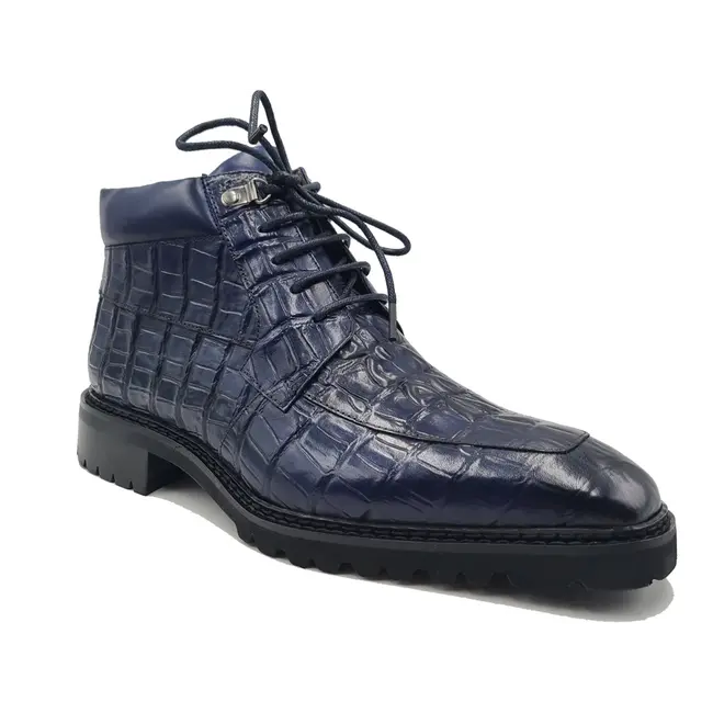 Carrucci CARRUCCI "EMBOSSED" ALLIGATOR BROGUE BOOT NAVY