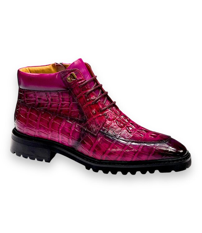 Carrucci CARRUCCI EMBOSSED ALLIGATOR BROGUE BOOT RASPBERRY  'KB516-50’