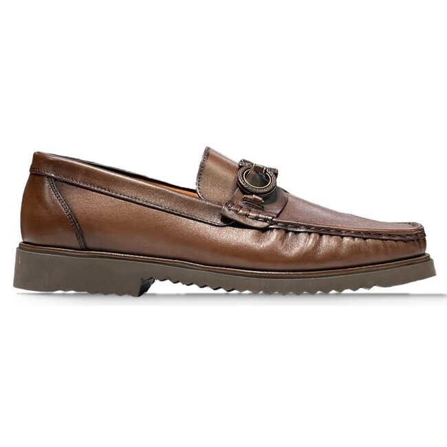 Men's Loafers With Bit Buckle, Light Thick Lug Sole Calf-Skin Leather ’KM-6431'