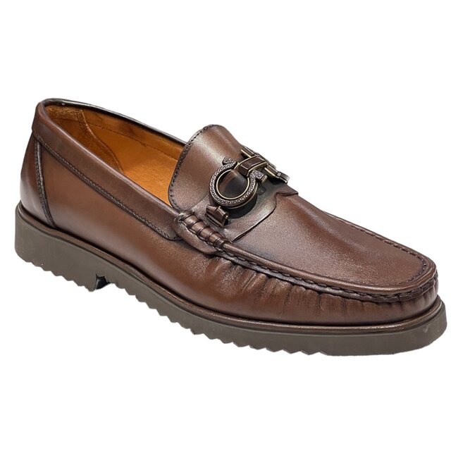 Men's Loafers With Bit Buckle, Light Thick Lug Sole Calf-Skin Leather ’KM-6431'