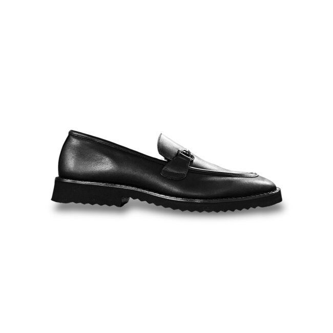 Men's Loafer Black Calf-Skin Leather Horse-Bit Soft-Sole