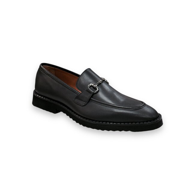 Men's Loafer Black Calf-Skin Leather Horse-Bit Soft-Sole