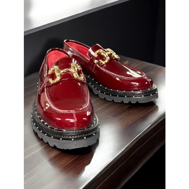 Men's patent leather loafers lug sole