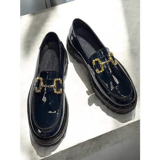 Men's patent leather loafers lug sole
