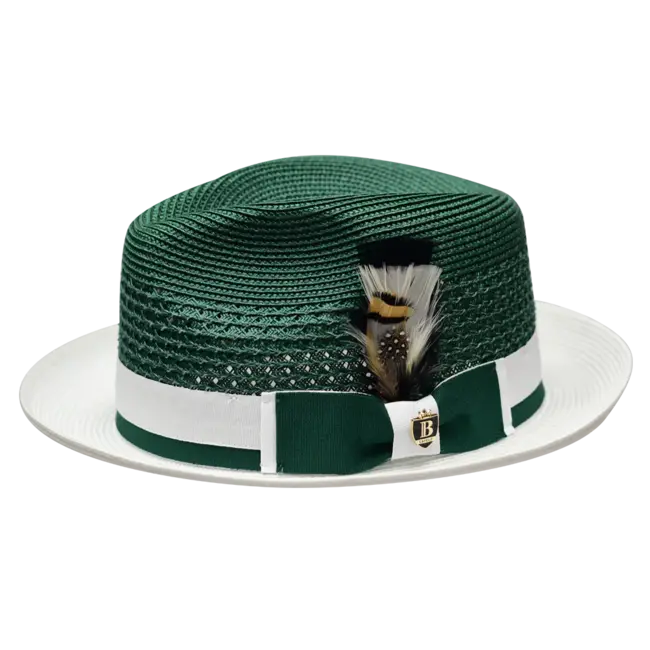 Belvedere Collection 2-Tone Straw Fedora Black&Red