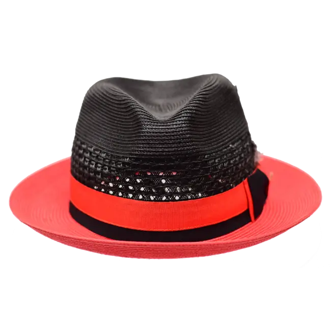 Belvedere Collection 2-Tone Straw Fedora Black&Red